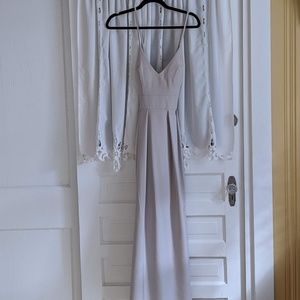 Light gray, floor length bridesmaid dress